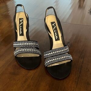Nina Black Heels with Silver Detailing
